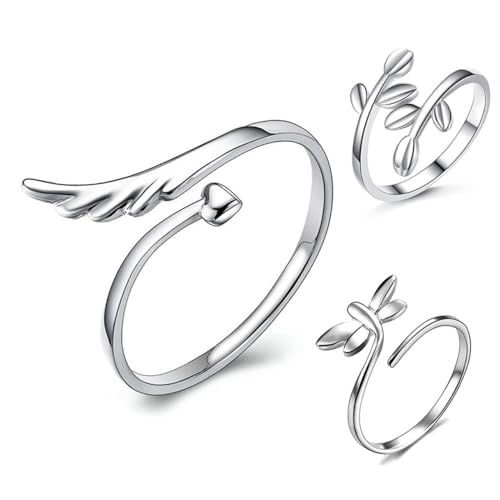 FOMIYES 3 Stück Verstellbarer Damenring Offener Statement Ring Flügel Libelle Design Eleganter Schmuck für Alltag Party Hochzeit Cocktail von FOMIYES