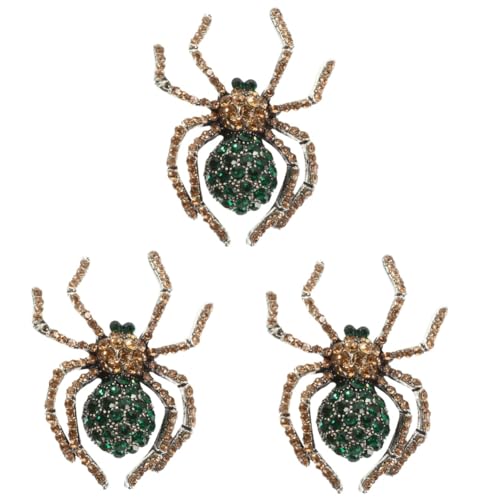 FOMIYES 3 Stück Vintage Halloween Spinnenbrosche Grün mit Kristallbesatz Dekorativer Spider Pin als Anstecknadel für Kleidung Pullover Taschen und Hüte Langlebig und Formbeständig von FOMIYES