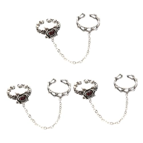 FOMIYES 3 Stück Vintage Ring mit Kette Verstellbarer Damenring Dekorativer Fingerring für Frauen Elegantes mit Design Besondere Anlässe von FOMIYES