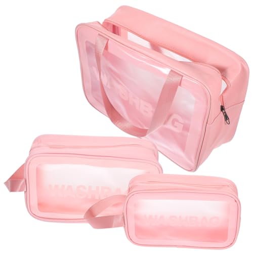 FOMIYES 3 Stück Wasserdichtes Teiliges Reise Kulturbeutel in Kirschblütenrosa Große und Mittlere Kosmetiktasche mit Henkel Transparente Make Up Tasche für Damen Praktisches Organizer für von FOMIYES