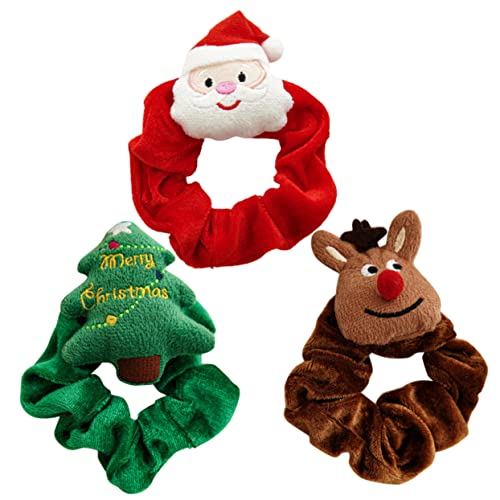 FOMIYES 3 Stück Weiche Weihnachts Haargummis Plüsch Scrunchies Elastische Haarbänder für Mädchen Damen Festliche Haaraccessoires Ponytail Holder Cartoon Designs von FOMIYES