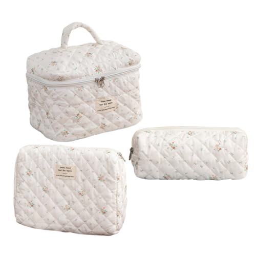FOMIYES Stilvolles Gestepptes Kulturbeutel-Set Mit Blumenmuster Groß Und Mittelgroß Federmäppchen Make-up-Taschen Aus Baumwolle Für Frauen Und Mädchen von FOMIYES