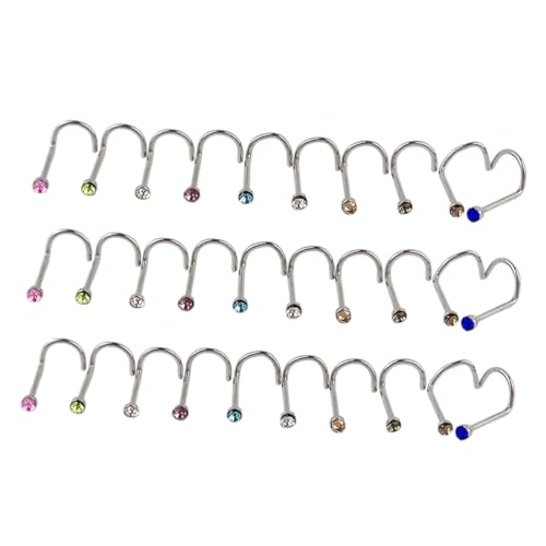FOMIYES 30 Stück Teiliges Nasenpiercing aus Titanstahl mit Strasssteinen Bunte Nasenringe und Nasenstecker für Damen und Herren Langlebiger Schmuck für Party Hochzeit und Alltag von FOMIYES