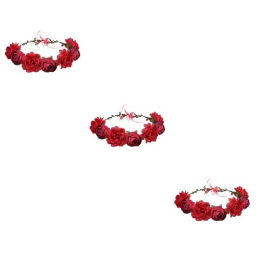 FOMIYES 3St Rose ovaler Foundation-Pinsel Blumengirlande Stirnband Tiara Kopfkranz für die Braut Haarschmuck für die Hochzeit die Blumen Kopfbedeckung Blumenkopfschmuck Haarmaske rot von FOMIYES