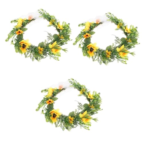 FOMIYES 3St Sonnenblumengirlande Kostüm für Hochzeit Blumenhaar Tiara Haarband Hochzeit Sonnenblumen Kopfschmuck Sonnenblumen-Haarkranz Krone Kopfbedeckung Schleife Stirnband Kind Haarring von FOMIYES