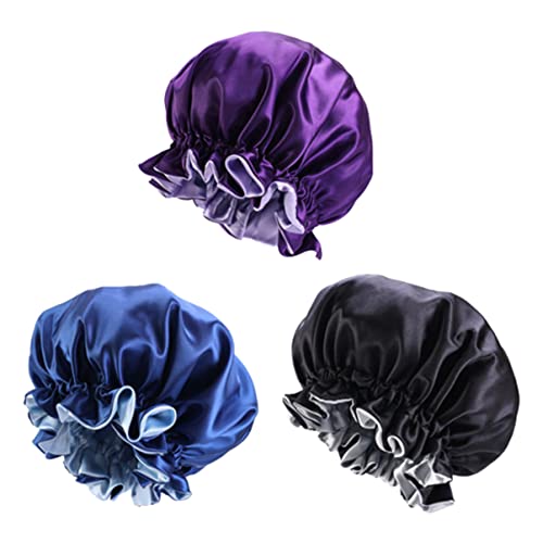FOMIYES -haltbares Material Damen Satin Schlafmütze Haarausfallmütze Chemotherapie-mütze Breite Krempe Haarschutz Duschhaube Einheitsgröße Schwarz von FOMIYES