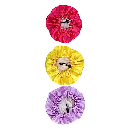 FOMIYES 3stücke Junge Mädchen Schlafmütze Aus Satin Verstellbare Elastische Haarmütze Für Junge Mädchen Und Kleinkinder Geeignet Zum Schlafen Und Duschen Gelb Violett von FOMIYES