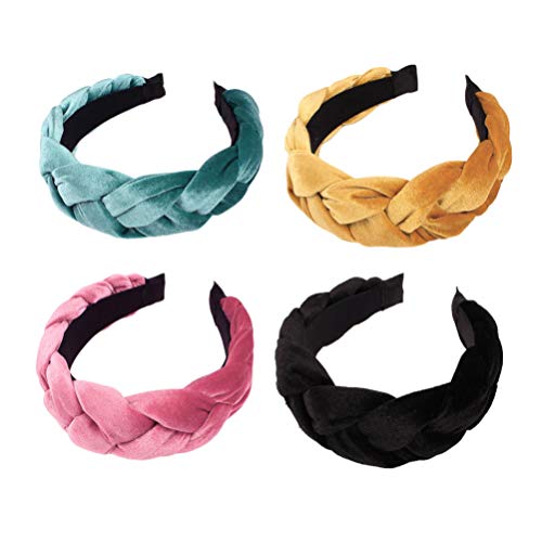 FOMIYES Bandana 4 Breites Geflochtenes Stirnband Geknoteter Haarreifen Verdrehtes Elastisches Haarband Tuch Fusselhaar Kopfbedeckung Für Gesicht Waschen (Schwarz/Pink/Gelb/Grün) von FOMIYES