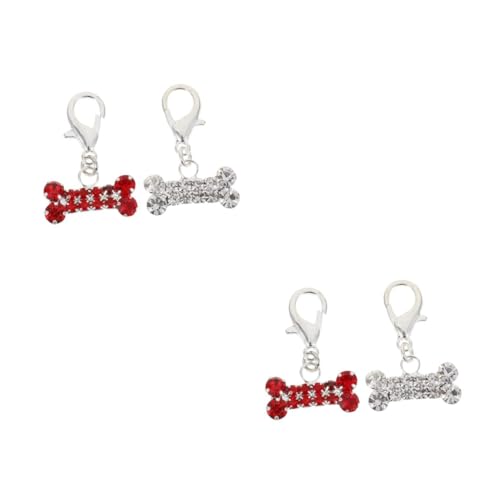 FOMIYES 4 Hundeknochen Anhänger mit Strass Leichtes Pet Collar Pendant Rot und Weiß Modisches Zubehör für Katzen und Hundehalsbänder Einfach Anzubringen Trendige Halsbanddekoration von FOMIYES