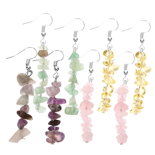 FOMIYES 4paare Handgemachte Ohrhänger Mit Kristallsteinen Und Perlen Trendige Dangle Ohrringe Für Frauen Für Partys Geburtstage Und Alltag Rosenquarz Grüner Citrin Amethyst von FOMIYES