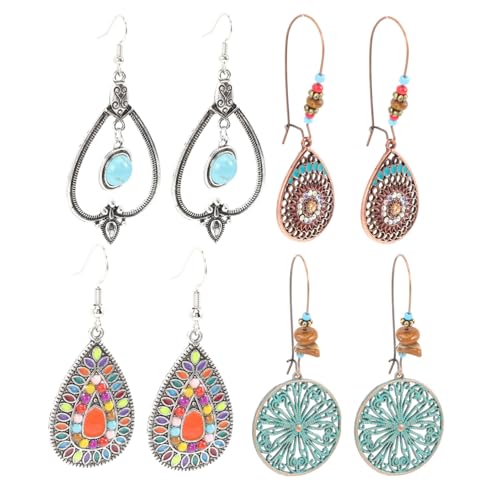 FOMIYES 4 Paare Boho Ohrringe Türkis Retro Dangle Ohrschmuck Damen Ethno Stil Modisch Für Alltag Party von FOMIYES