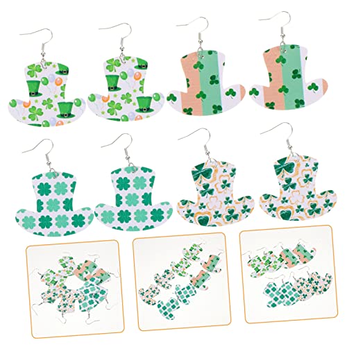 FOMIYES 4 Paare Ohrringe mit Hut Design Shamrock Ohrhänger für Damen Patricks Day Accessoire Handgefertigte Dangle Ohrringe für Frühling Geburtstag und Valentinstag von FOMIYES
