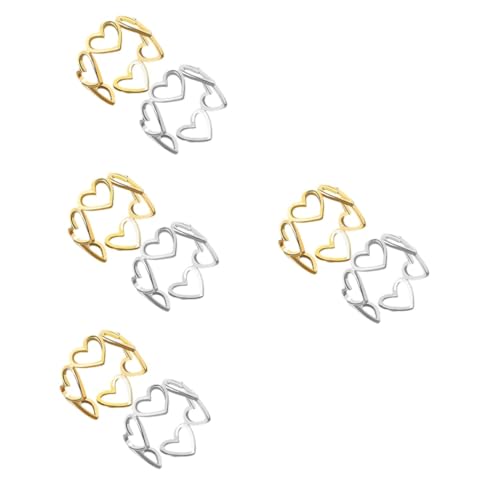 FOMIYES 4 Sätze Herzringe Für Frauen Offene Finger Ringe Kupfer Schlichte Design Ringe in Platin Goldfarbe Verstellbare Für Besondere Anlässe 2 Stück * 4 von FOMIYES