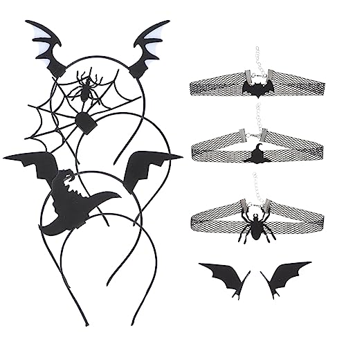 FOMIYES 4 Sätze Halloween-stirnband-set Spinnenstirnband Halloween Spinnen-stirnband Zubehör Für Vampirkostüme Halloween-fledermaus-haarband Halloween-rose Fräulein Stoff Charmant Halsband von FOMIYES