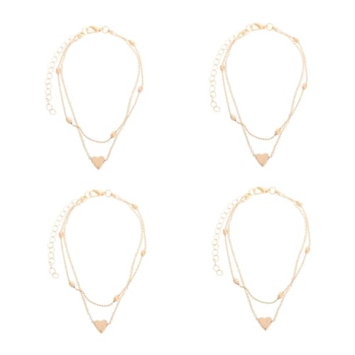 FOMIYES 4 Stück Damen Fußkettchen Herz Anhänger Doppellagig Fußkette Schmuck Accessoire Strandurlaub Strandbeads Modisch für Frauen und Mädchen von FOMIYES