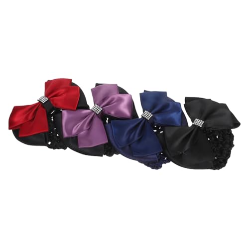 FOMIYES 4 Stück Damen Haarnetz mit Satin Schleife Elastisches Atmungsaktives Haarnetz Dutt-abdeckung Rutschfeste Haarklammer aus Metall Vielseitiges Haar-accessoire für Arbeit und Alltag von FOMIYES