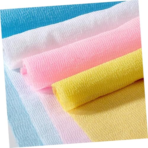 FOMIYES 4 Stück Exfoliating Nylon Badehandtuch in Gelb Grün Blau Langer Rückenschrubber zur Sanften Hautreinigung Peeling Waschlappen für Dusche und Massage gegen Abgestorbene Haut von FOMIYES