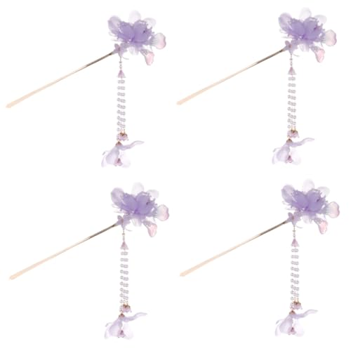 FOMIYES 4 Stück Haarnadel Haarknoten-Stick Haarspangen für Damen stäbchen Tiara Haarstock Haarschnitt Wenig frisch Kopfbedeckung China Haarschmuck Fräulein Brötchen Stoff Violett von FOMIYES