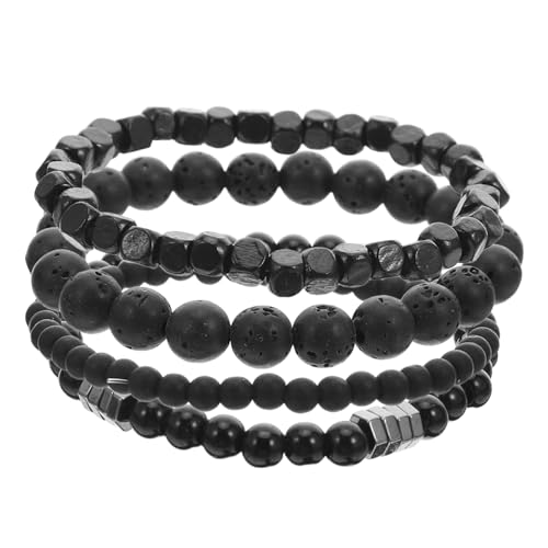 FOMIYES 4stücke Er Herrenarmbänder Schwarz Mit Kupfer Elastisches Seil Perlenarmband Für Alltag Und Partys Verschleißfest Und Kratzfest Als Für Männer von FOMIYES