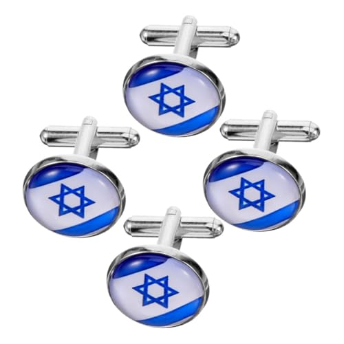 FOMIYES 4 Stück Israelische Manschettenknöpfe mit Israel flagge Modische Hemdknöpfe Ersatz Glatte Streifen Vielseitig für Anzüge Hochzeiten Business und Festliche Anlässe von FOMIYES