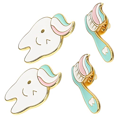 FOMIYES 4 Stück Kreative Emaille Anstecknadeln Zahn Zahnbürste Brosche für Jacken Rucksäcke Kleidung Geschenkidee für Besondere Anlässe von FOMIYES