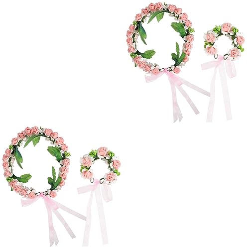 FOMIYES 4 Stück Künstlicher Kopfkranz Blumenmädchen Halo Kopfschmuck Haarschmuck Aus Blumen Rustikaler Blumenkranz Blumen Tiara Rose Geblümt Halo-rose Kleines Mädchen Brautjungfer Armband von FOMIYES