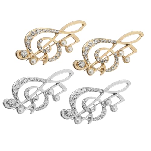 FOMIYES 4 Stück Musiknoten Broschen mit Funkelnden Strasssteinen Anstecknadeln in Gold und Silber Vielseitig für Hochzeiten Konzerte Anzüge Schals Pullover und Jacken Modischer Schmuck für von FOMIYES