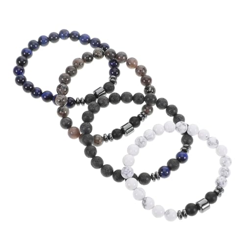 FOMIYES 4 Stück Naturstein Armband Teiliges Elastisch Flexibles Perlenarmband für Damen Herren Freundschaftsarmband Lavastein Heilsteine Schmuck von FOMIYES