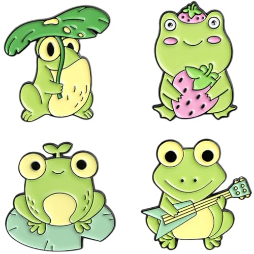FOMIYES 4 Stück Niedliche Frosch Broschen für Damen Emaille Anstecknadeln mit Gitarrenmotiv Modische Revers Pins Vielseitiger Schmuck für Kleidung Taschen und Accessoires von FOMIYES