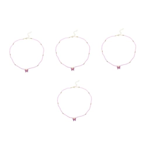 FOMIYES 4 Stück Personalisierte Boho Reisperlen Halskette mit Schmetterling Anhänger Bunte Perlen Kette Damen Modeschmuck Langlebiges Material Eleganter Statement Schmuck für Alltag und von FOMIYES
