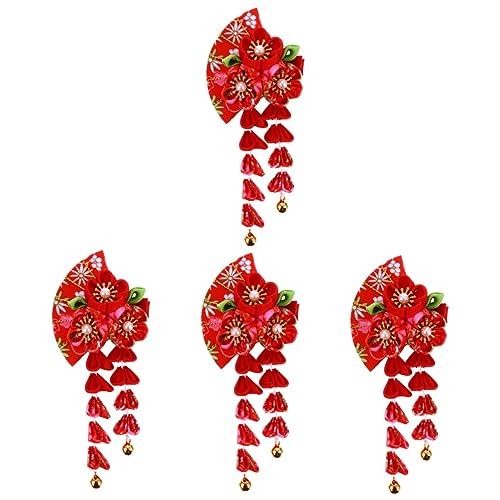 FOMIYES 4 Stück Quaste Glocke Haarschmuck Kimono-haarspange Kawaii Haarschmuck Frauenhaar Tsumami-haarnadel Japanische Haarspangen Für Frauen Kinder Hanfu Antiquität Fräulein Legierung von FOMIYES