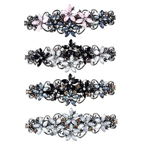 FOMIYES 4 Stück Rhinestone Haarspangen Set für Damen Teiliges Set mit Vintage Blumenmotiven Blau Schwarz und Schwarz Blau Haarklammern für Verschiedene Anlässe von FOMIYES