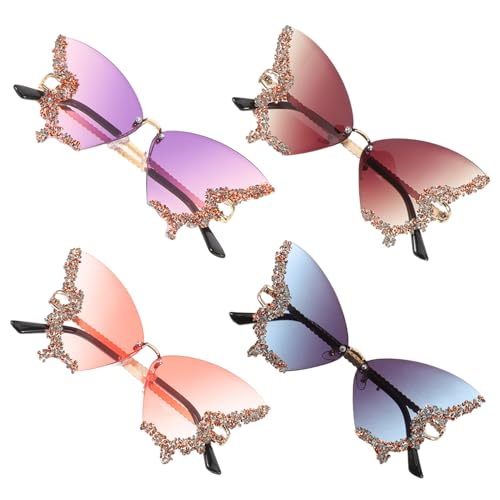 FOMIYES 4 Stück Schmetterling Sonnenbrillen Damen Retro Randlos mit Fun Brillanten Uv Schutz für Strand Festival Alltag Modisch Leichte Vintage Gläser in Blau Violett FOMIYES 4 Stück Schmetterling Sonnenbrillen Damen Retro Randlos mit Fun Brillanten Uv Schutz für Strand Festival Alltag Modisch Leichte Vintage Gläser in Blau Violett von FOMIYES