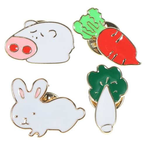 FOMIYES 4 Stück Teiliges Cartoon Metall Brustnadeln Pig Rabbit Radish Cabbage Broschen Anstecknadeln Kleidungsclip Schmuck für Damen Party Hochzeit Alltagsmode Zufällige Zufällige Farbe von FOMIYES