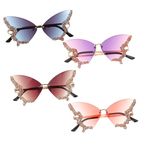 FOMIYES 4 Stück Teiliges Damen Sonnenbrillen Retro Rahmenlos Schmetterling mit Funkelnden Strasssteinen Uv-schutz Modisch für Strandpartys und Outdoor Aktivitäten von FOMIYES