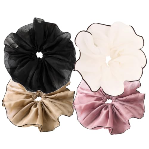 FOMIYES 4 Stück Teiliges Elastische Haargummis aus Netzstoff Extra für Damen Dehnbar Vielseitig Einsetzbar für Pferdeschwanz Dutt Halboffenes Styling Modische Haarbänder in Schwarz Khaki von FOMIYES