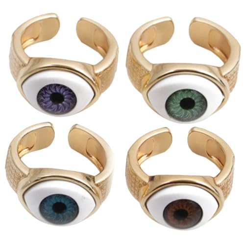 FOMIYES 4 Stück Teiliges Evil Eye Ring Kupfer Offen Verstellbar Unisex Hip Hop Schmuck Modisch Leicht Langlebig für Alltag Party und Besondere Anlässe von FOMIYES