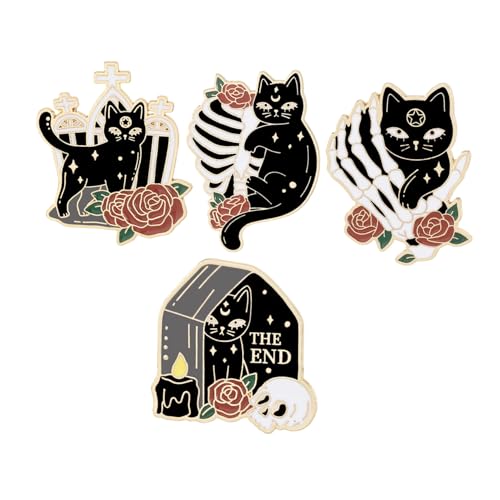 FOMIYES 4 Stück Teiliges Halloween Katzen Pin Set Niedliche Schwarze Katzen Anstecknadeln aus Metall Vielseitig für Rucksack Kleidung Jacken und Taschen Cartoonartige Broschen für Damen von FOMIYES