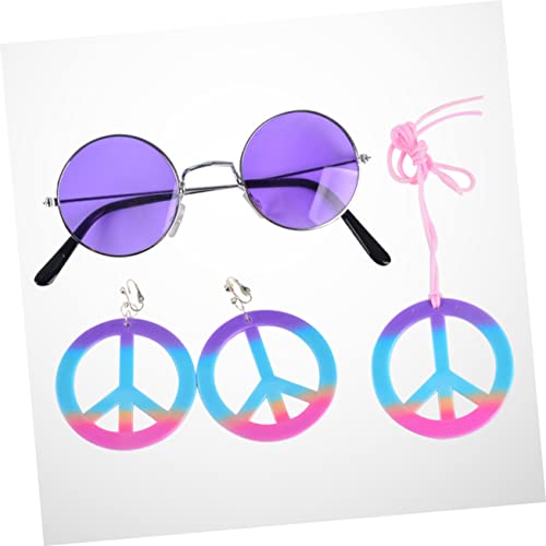 FOMIYES 4 Stück Teiliges Hippie Peace Anhänger Bunter Schmuck mit Halskette Ohrringen und Brille für Karneval Cosplay Maskerade und Festliche Verkleidung von FOMIYES