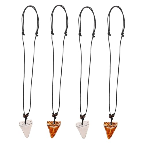 FOMIYES 4 Stück Teiliges Verstellbare Männer Shark Tooth Halskette aus Kunstknochen Hawaiianischer Strandstil Surfer Schmuck Robustes Strandaccessoire in Weiß und Rotbraun für Urlaub und von FOMIYES