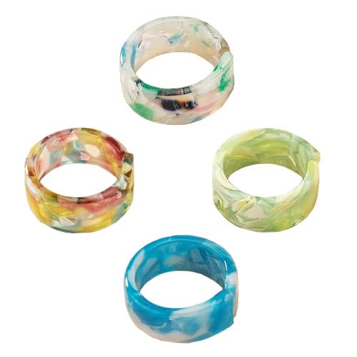 FOMIYES 4 Stück Unisex Ringe Stilvolle Farbenfrohe Resin Ringe für Damen und Herren Chic Knuckle Ring für Street Photography Farben Türkis Himmelblau Regenbogen Marmor von FOMIYES