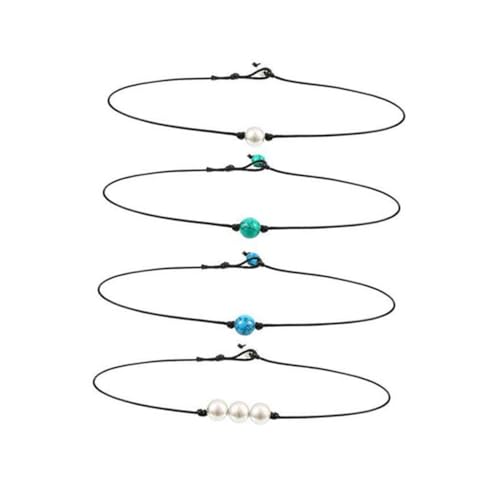 FOMIYES 4stücke Einfache Perlen Lederhalskette Handgeknüpfte Choker Kette Mit Türkis Für Frauen Mädchen Als Geschenk Zu Besonderen Anlässen von FOMIYES