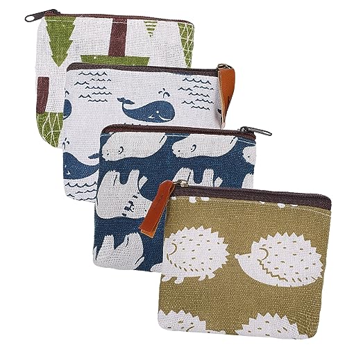 FOMIYES 4stücke Cartoon-Muster Kosmetikbeutel Aus Canvas Kleine Make-up-Taschen Und Münzbeutel Für Damen Und Mädchen Multifunktionale Aufbewahrungstaschen Für Lippenstift Und Mehr von FOMIYES
