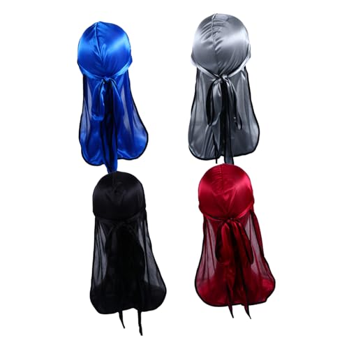 FOMIYES 4er Set Silky Durag Für Herren Und Damen Atmungsaktive Lange Durag Kappen Weinrot Und Königsblau Elastische Kopfwraps Für Stilvolles Haarstyling von FOMIYES