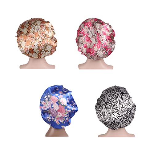 FOMIYES 4stücke Breitkrempige Schlafmütze Für Damen Haarausfallmütze Zur Haarschutz Bei Chemotherapie Dusche Und Schlaf Beige Rosé Blau Weiß Schwarz von FOMIYES