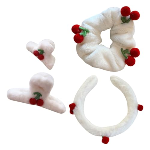 FOMIYES 4stücke Süße Haarspangen Aus Kirschplüsch Kawaii-haarstyling Weiche Haarbänder Süße Haar-accessoires Für Mädchen Plüsch-haarschmuck Für Gelegenheiten von FOMIYES