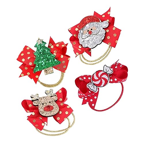 FOMIYES 4stücke Weihnachtsschleife-haargummi Mit Pailletten Weihnachten-haarband Weihnachten-haarseil Für Mädchen Party Alltag von FOMIYES