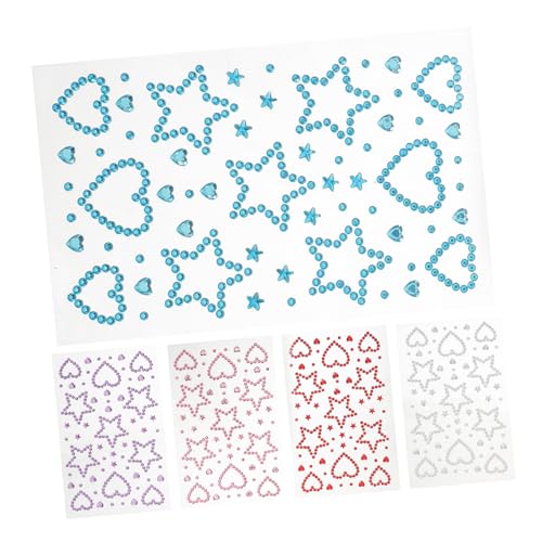 FOMIYES 5 Blätter Selbstklebende Herz Stern-rhinestone Sticker für Festival-make-up Hautfreundliche Gesichtsschmucksteine Langlebige Dekoration für Haare und Körper für Valentinstag und von FOMIYES
