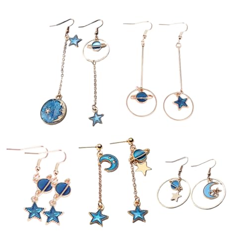 FOMIYES 5 Paare Lange Asymmetrische Quastenohrringe Mond Planeten Anhänger für Frauen Modisch Angenehm zu Tragen Hautfreundlich Vielseitig für Hochzeit Party Weihnachten und Alltag von FOMIYES