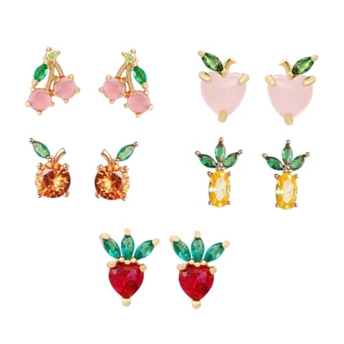 FOMIYES 5 Paare Tropische Frucht Ohrstecker Damen Modeschmuck Silber Ohrnägel mit Zirkonia Verspieltes Einfaches Design für Alltag Freundin Mutter von FOMIYES